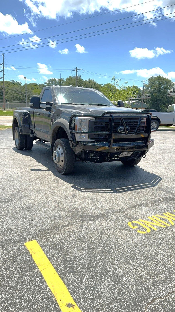 T2 Front Bumper Extreme For 2023-2026 Ford F550 Superduty Sensor Cutouts Factory Fog Cutouts Winch Mount Skid Plate With Mesh Grill With Camera Harness Fits OEM F450/550 Fender Trim Bodyguard Bumpers-2