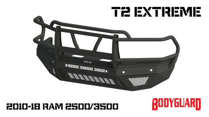 T2 Front Bumper Extreme For 2010-2018 Ram 2500/3500 HD Sensor Cutouts Factory Fog Cutouts Receiver Hitch With Mesh Grill Bodyguard Bumpers-2