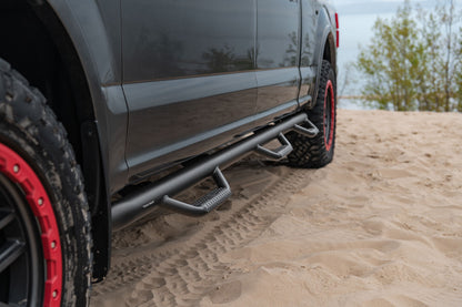 Nerf Step Bar Wheel-to-Wheel with Bed Access (3 Steps per Side) 3 Inch Main Tube Diameter 2015-2025 Ford F-150 5 Foot 7 Inch SuperCrew Textured Black NFab-5
