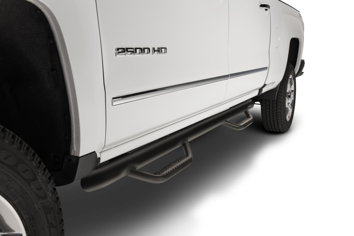 Nerf Step Bar Wheel-to-Wheel with Bed Access (3 Steps per Side) 3 Inch Main Tube Diameter 2017-2026 Ford F-350/F-450/F-550 8 Foot Bed Crew Cab with Dual Rear Wheels Textured Black NFab-2