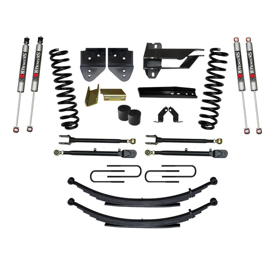 Suspension Lift Kit w/Shock 4 Inch Lift Incl. Front Coil Springs Rear Leaf Springs Adjustable 4-Links M9500 Monotube Shocks 17-19 Ford F-250/ F-350 Super Duty Gas Skyjacker