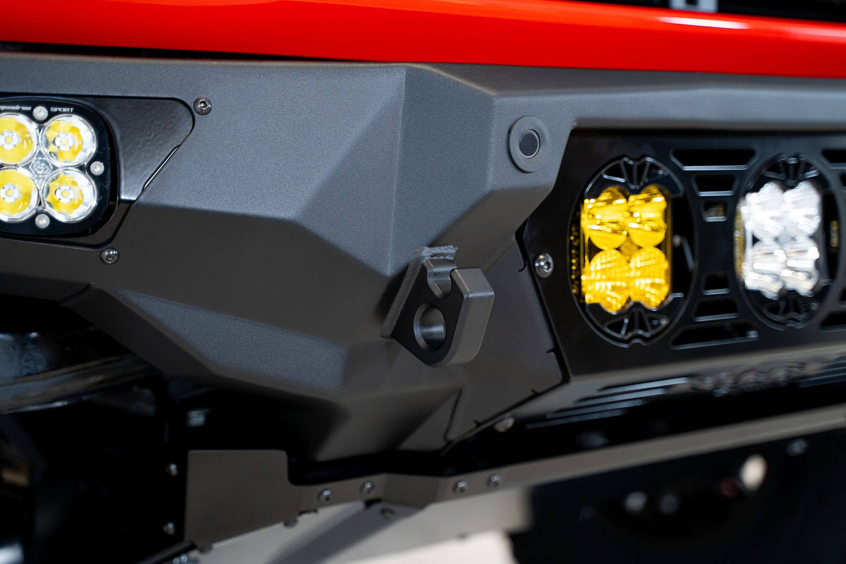 2021+ Ford Bronco Bomber Front Bumper Mounts for Three Baja LP4 Lights Addictive Desert Designs-1