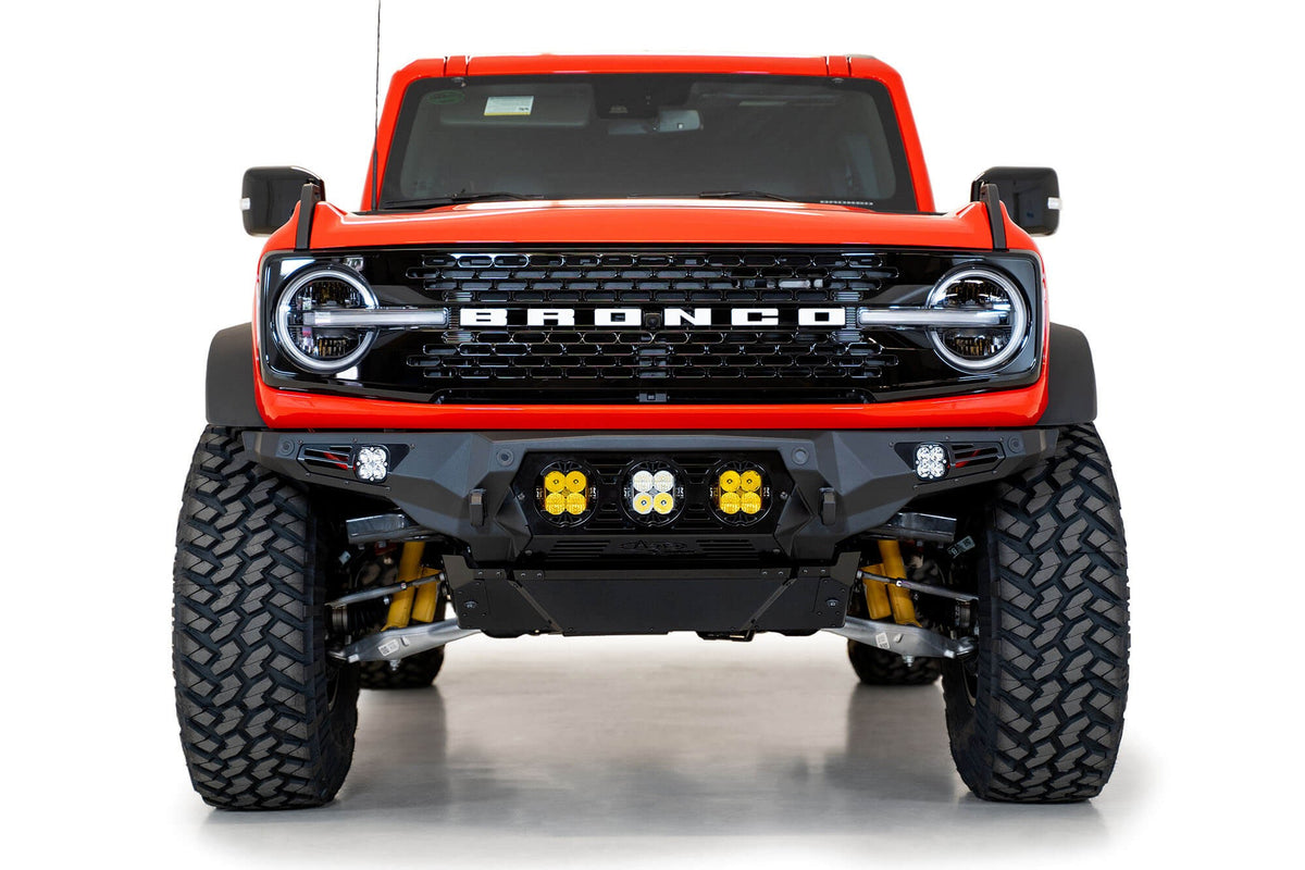 2021+ Ford Bronco Bomber Front Bumper Mounts for Three Baja LP4 Lights Addictive Desert Designs-2