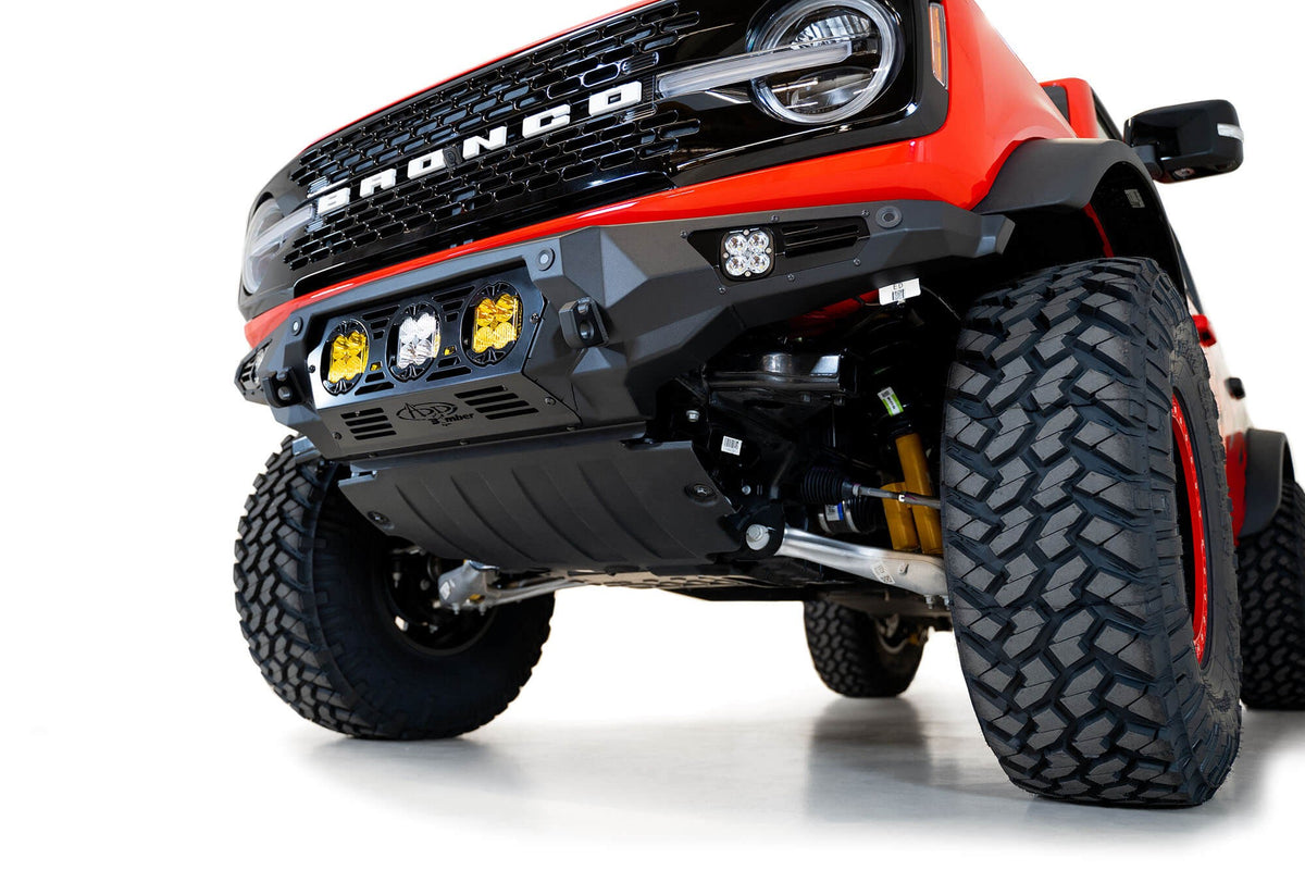 2021+ Ford Bronco Bomber Front Bumper Mounts for Three Baja LP4 Lights Addictive Desert Designs-3