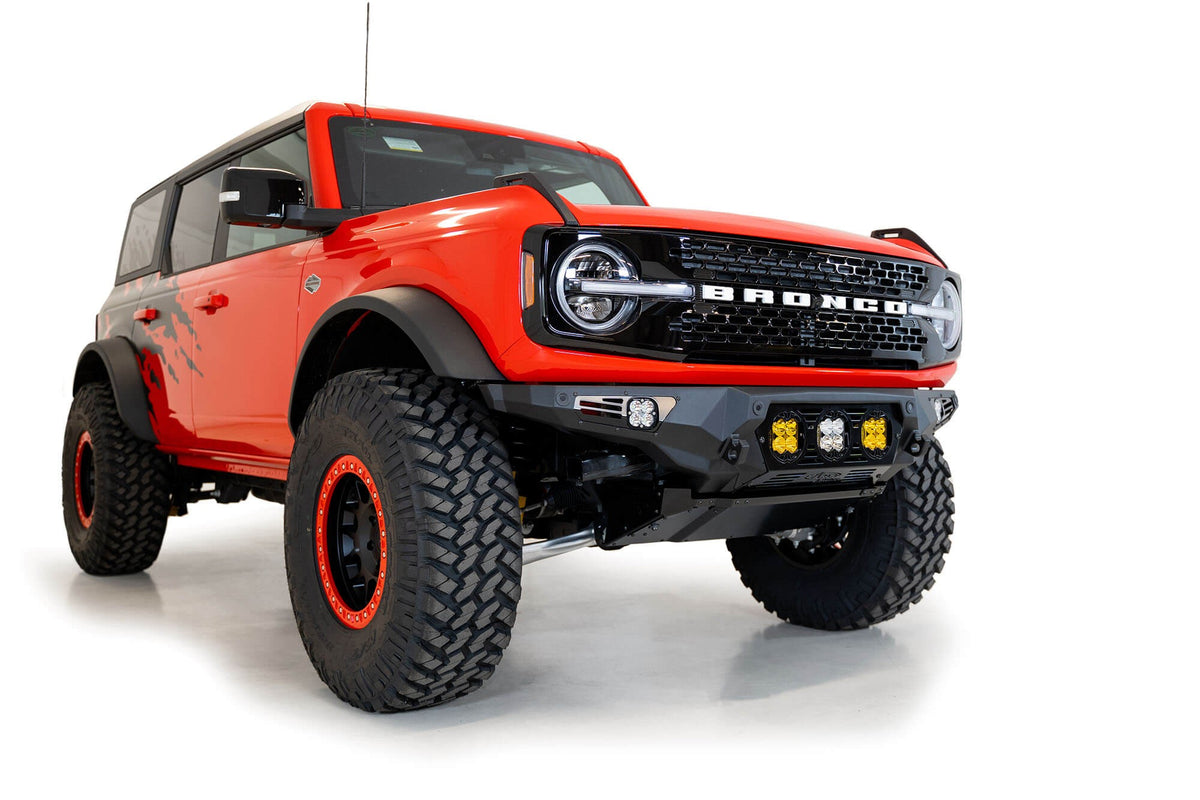 2021+ Ford Bronco Bomber Front Bumper Mounts for Three Baja LP4 Lights Addictive Desert Designs-4