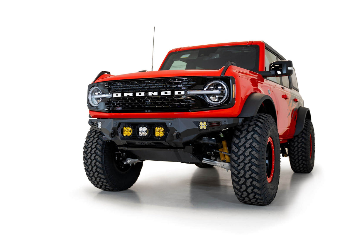 2021+ Ford Bronco Bomber Front Bumper Mounts for Three Baja LP4 Lights Addictive Desert Designs-6