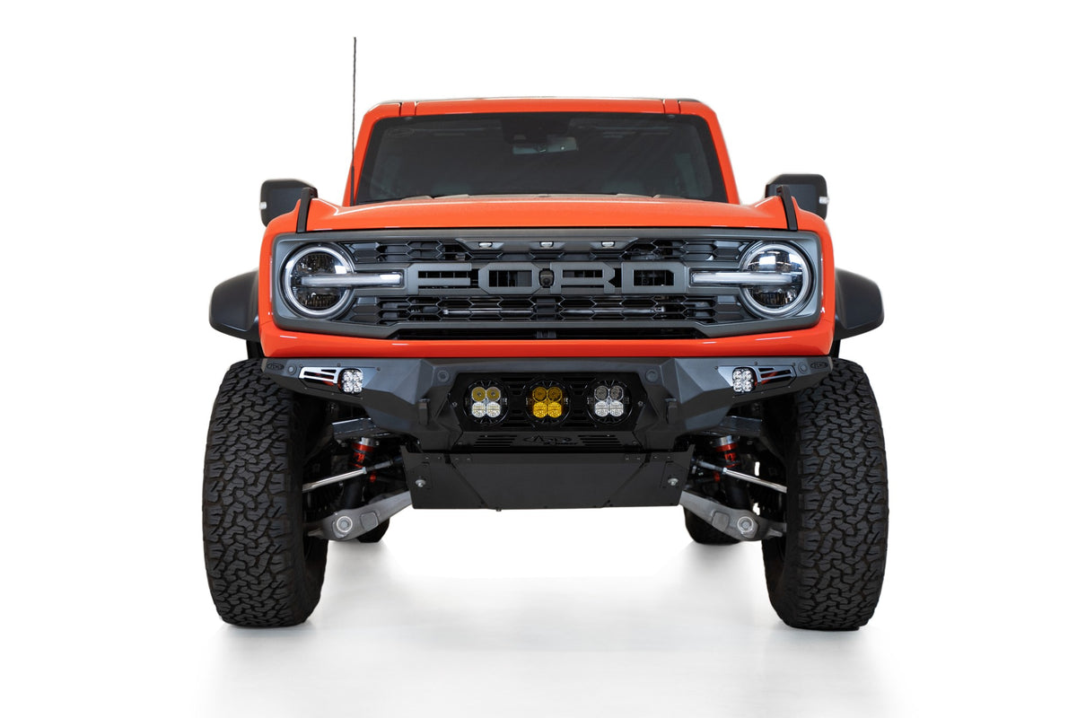 2022+ Ford Bronco Raptor Bomber Front Bumper Mounts for 3 Baja LP4 Lights Addictive Desert Designs-1