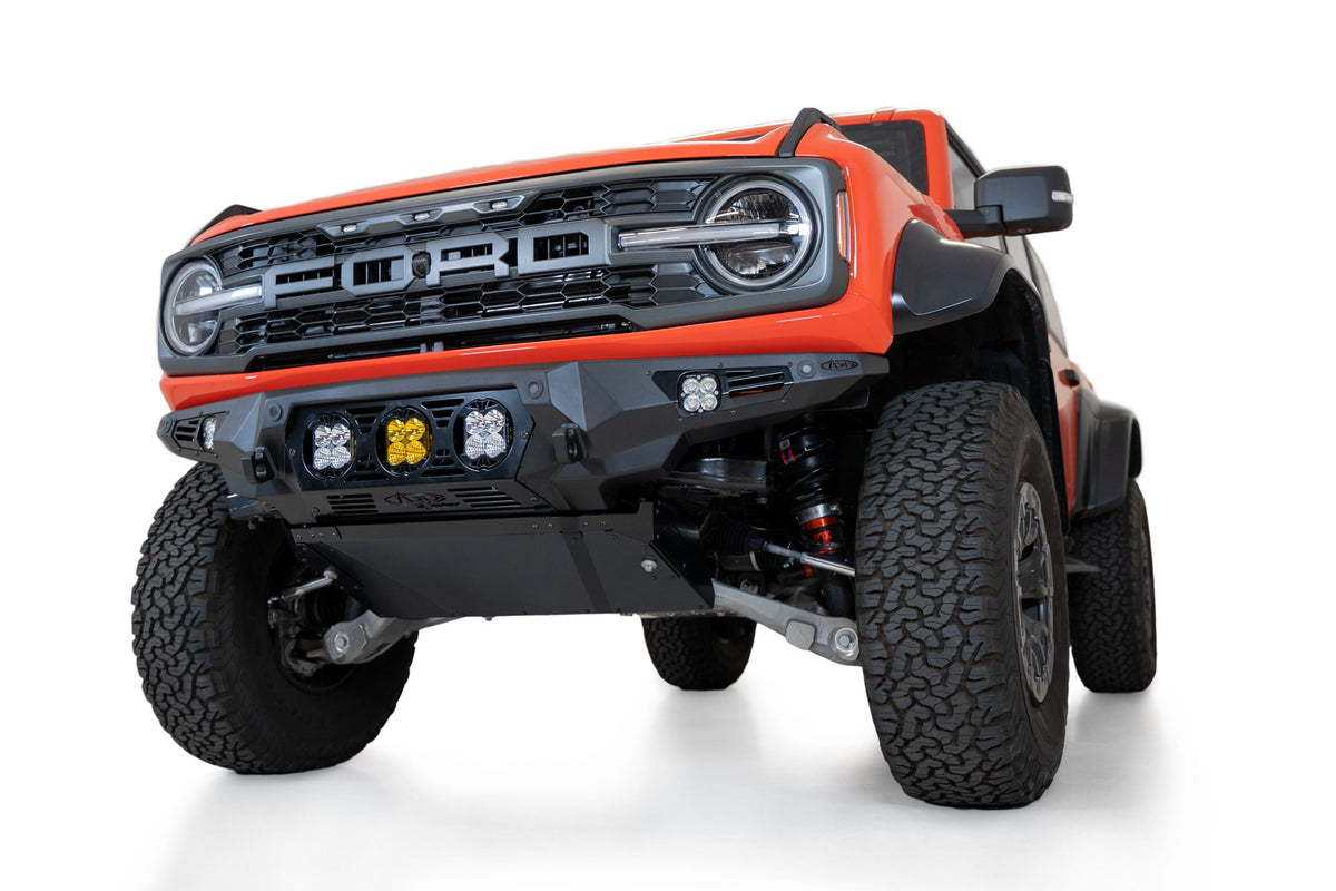 2022+ Ford Bronco Raptor Bomber Front Bumper Mounts for 3 Baja LP4 Lights Addictive Desert Designs-2