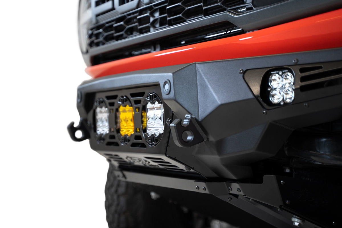 2022+ Ford Bronco Raptor Bomber Front Bumper Mounts for 3 Baja LP4 Lights Addictive Desert Designs-3