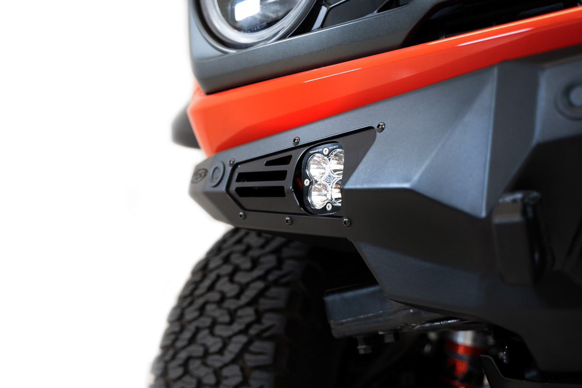 2022+ Ford Bronco Raptor Bomber Front Bumper Mounts for 3 Baja LP4 Lights Addictive Desert Designs-5