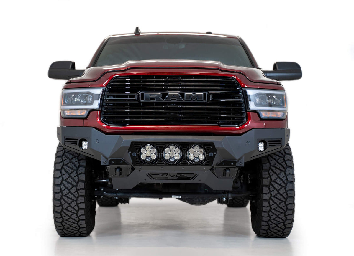 2019-2025 RAM 2500 3500 Bomber Front Bumper Mounts for three Baja Design's LP6 round lights Addictive Desert Designs-2