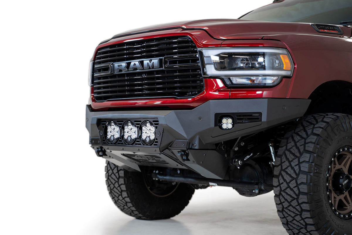 2019-2025 RAM 2500 3500 Bomber Front Bumper Mounts for three Baja Design's LP6 round lights Addictive Desert Designs-3