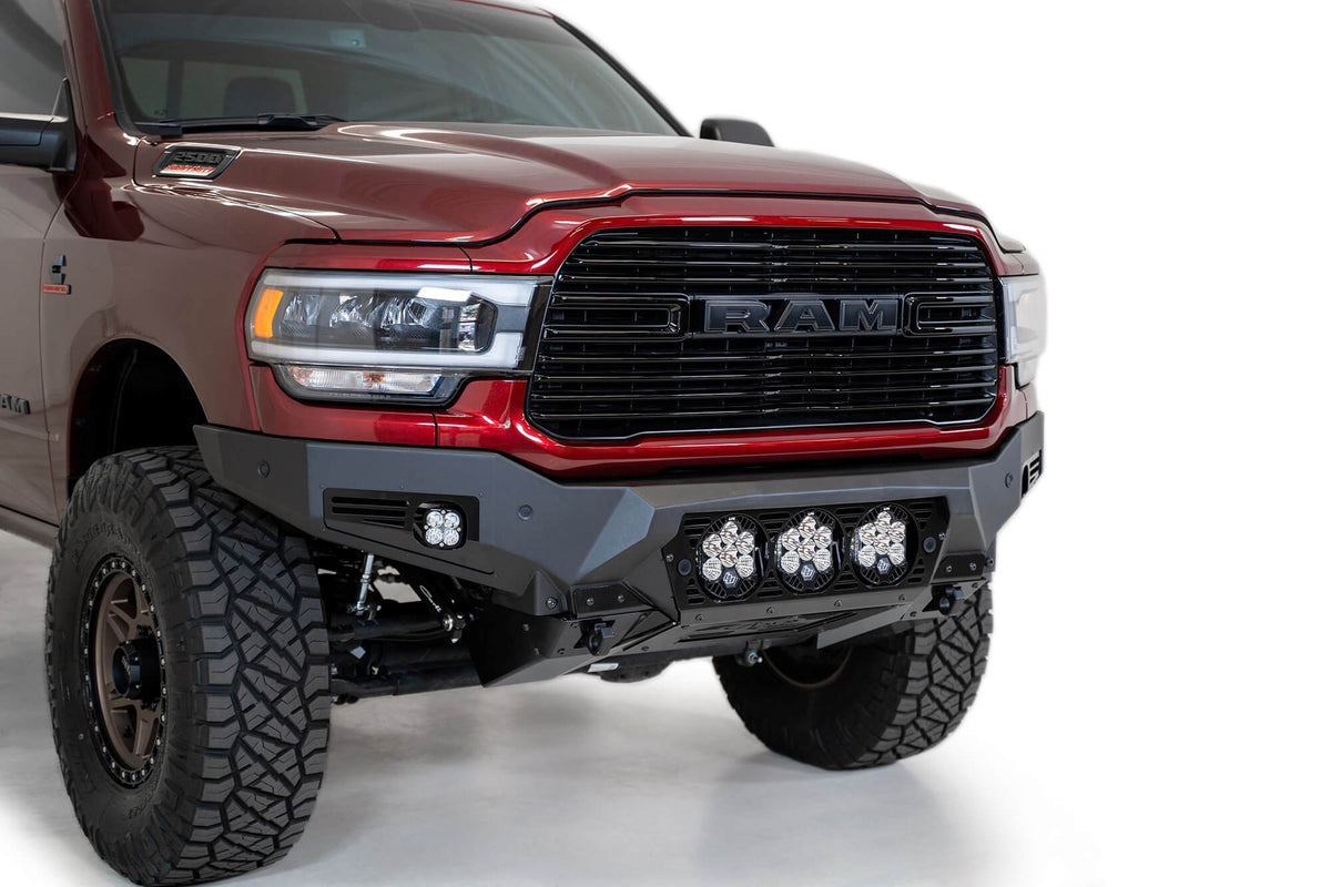 2019-2025 RAM 2500 3500 Bomber Front Bumper Mounts for three Baja Design's LP6 round lights Addictive Desert Designs-4