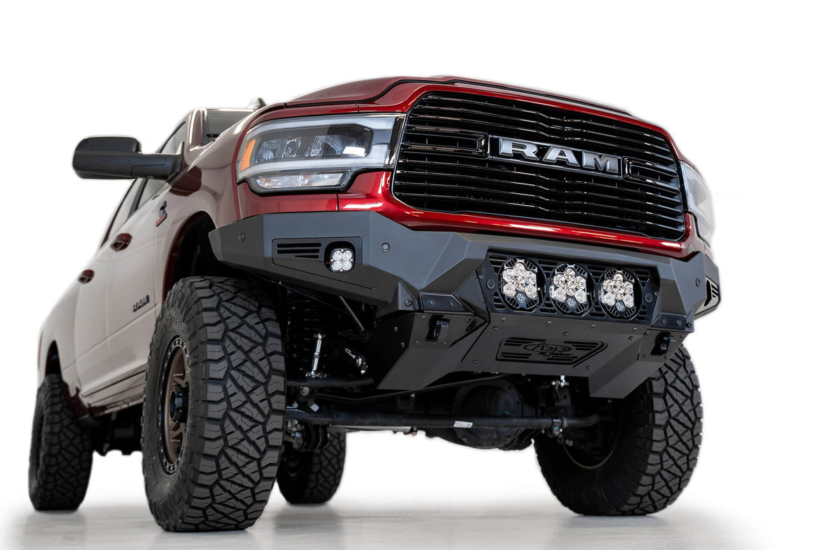 2019-2025 RAM 2500 3500 Bomber Front Bumper Mounts for three Baja Design's LP6 round lights Addictive Desert Designs-6