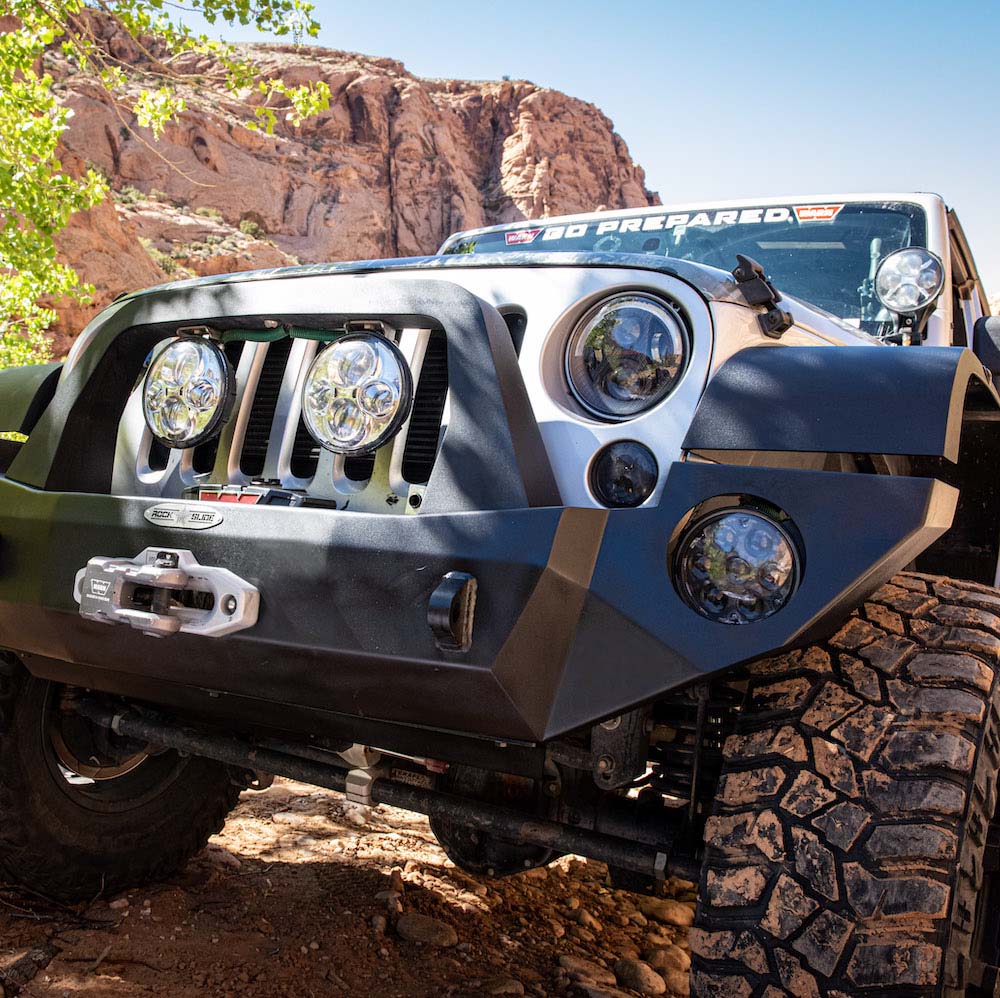 Jeep JK Full Front Bumper For 07-18 Wrangler JK With Winch Plate Bull Bar Black Powdercoated Rigid Series Rock Slide Engineering-4