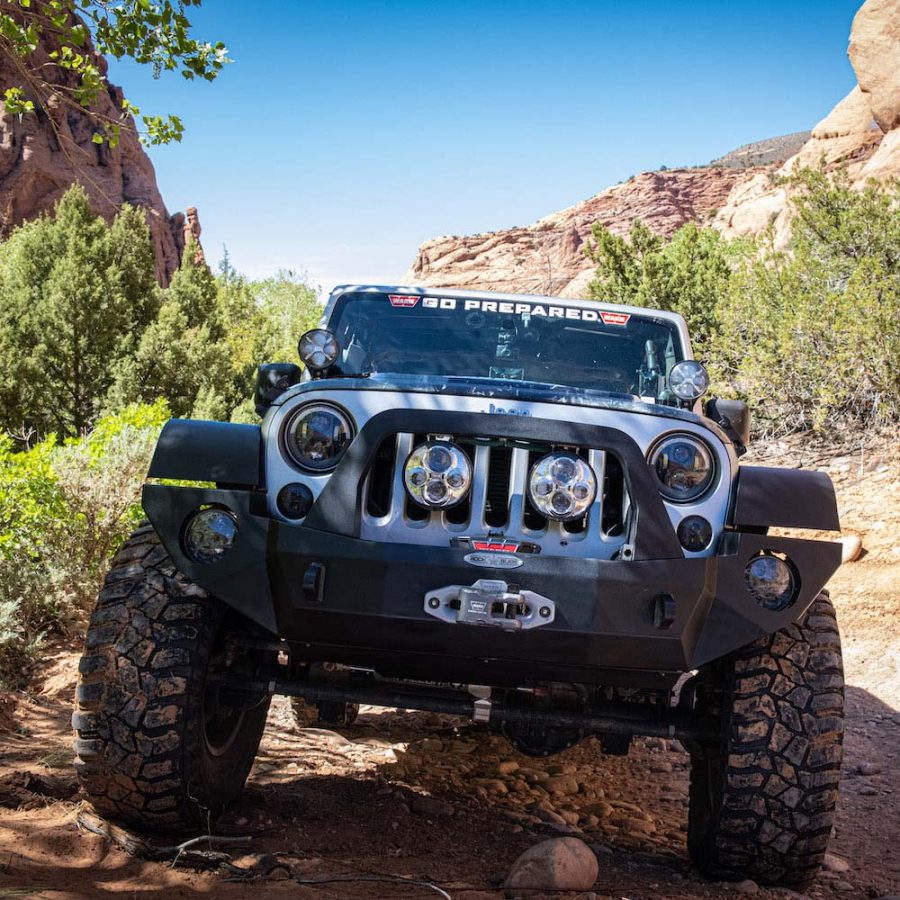 Jeep JK Full Front Bumper For 07-18 Wrangler JK With Winch Plate Bull Bar Black Powdercoated Rigid Series Rock Slide Engineering-5