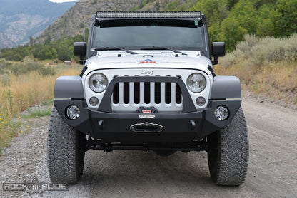 Jeep JK Full Front Bumper For 07-18 Wrangler JK With Winch Plate Bull Bar Black Powdercoated Rigid Series Rock Slide Engineering-2
