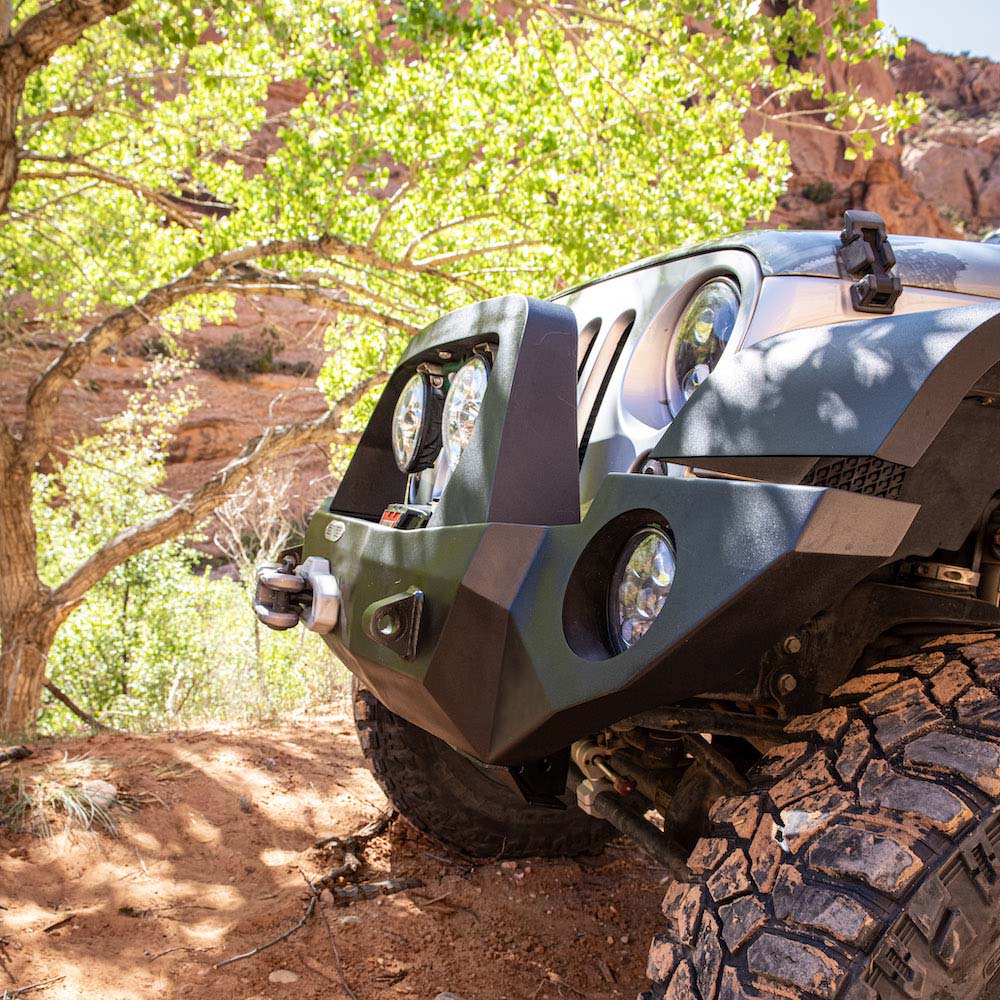 Jeep JK Full Front Bumper For 07-18 Wrangler JK With Winch Plate Bull Bar Black Powdercoated Rigid Series Rock Slide Engineering-6