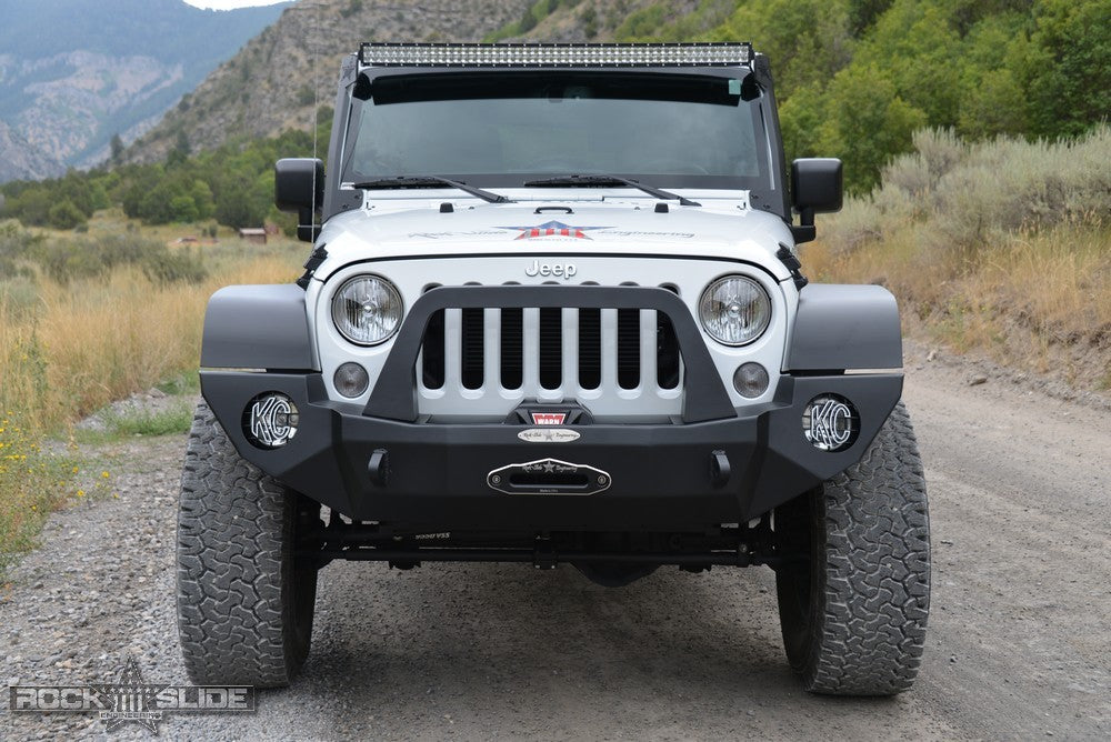 Jeep JK Full Front Bumper For 07-18 Wrangler JK With Winch Plate Bull Bar Black Powdercoated Rigid Series Rock Slide Engineering-2