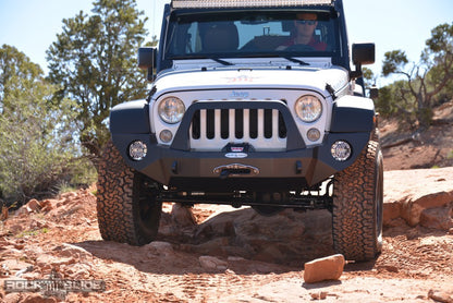 Jeep JK Full Front Bumper For 07-18 Wrangler JK With Winch Plate Bull Bar Black Powdercoated Rigid Series Rock Slide Engineering-3