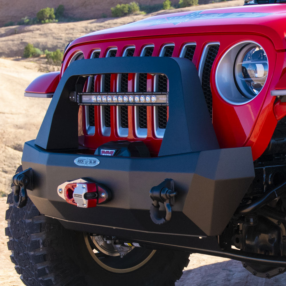 Jeep JL Shorty Front Bumper For 18-Pres Wrangler JL Complete With Winch Plate Rigid Series Rock Slide Engineering-5