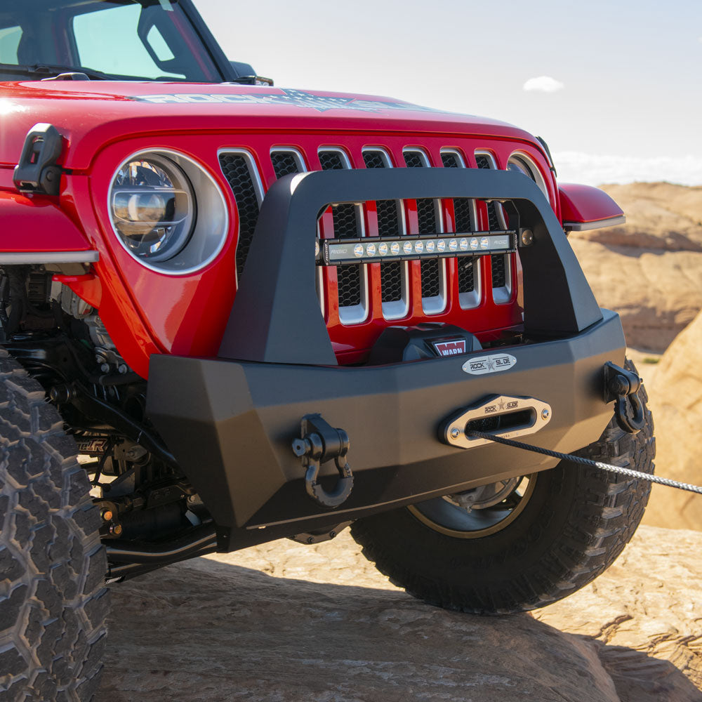 Jeep JL Shorty Front Bumper For 18-Pres Wrangler JL Complete With Winch Plate Rigid Series Rock Slide Engineering-6