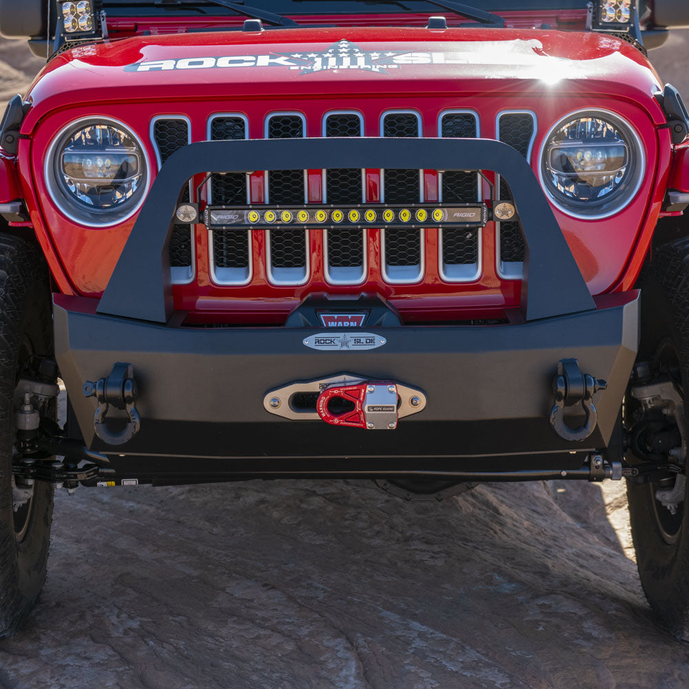 Jeep JL Shorty Front Bumper For 18-Pres Wrangler JL Complete With Winch Plate Rigid Series Rock Slide Engineering-7
