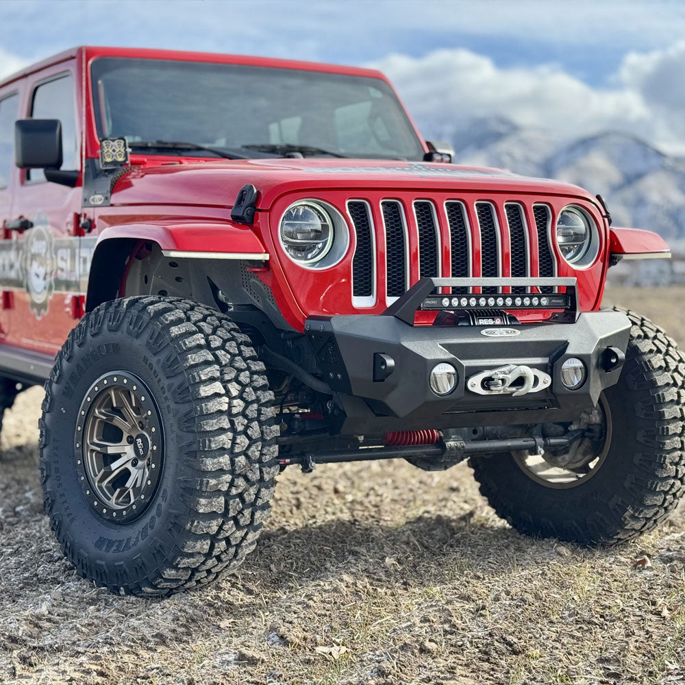 Rock Slide Engineering Shorty Front Bumper With Winch Plate For 18-25 Jeep Wrangler JL 2-4 Door 20-25 Gladiator Rock Slide Engineering