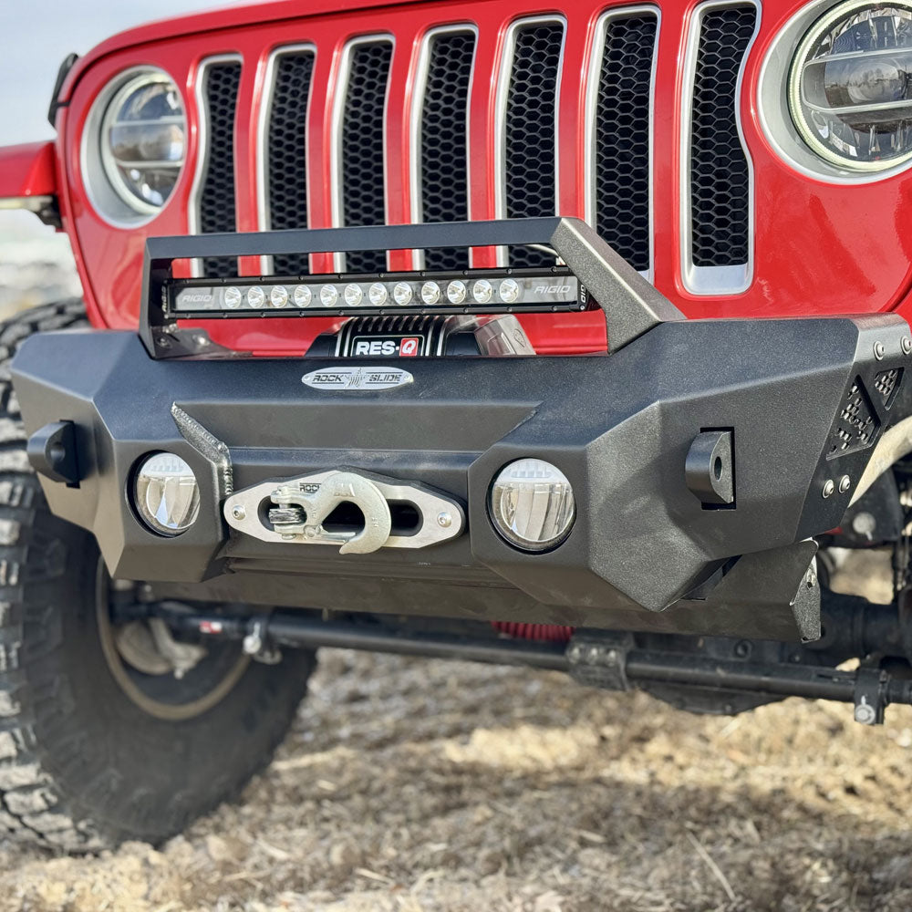 Rock Slide Engineering Shorty Front Bumper With Winch Plate For 18-25 Jeep Wrangler JL 2-4 Door 20-25 Gladiator Rock Slide Engineering