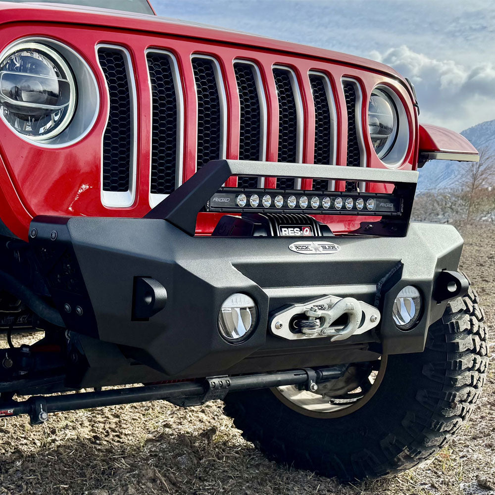 Rock Slide Engineering Shorty Front Bumper With Winch Plate For 18-25 Jeep Wrangler JL 2-4 Door 20-25 Gladiator Rock Slide Engineering