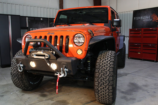 Jeep JK Stubby Bumper W/Tube Guard 07-18 Wranger JK Black Texured Powercoated Fishbone Offroad-1