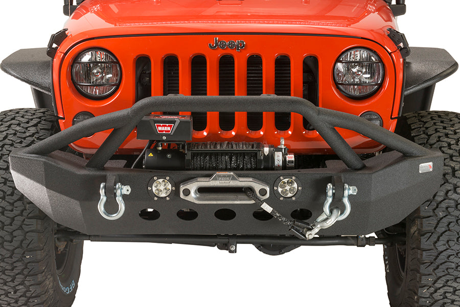 Jeep JK Front Winch Bumper W/LEDs Full Width 07-18 Wranger JK Black Texured Powercoated Fishbone Offroad-2