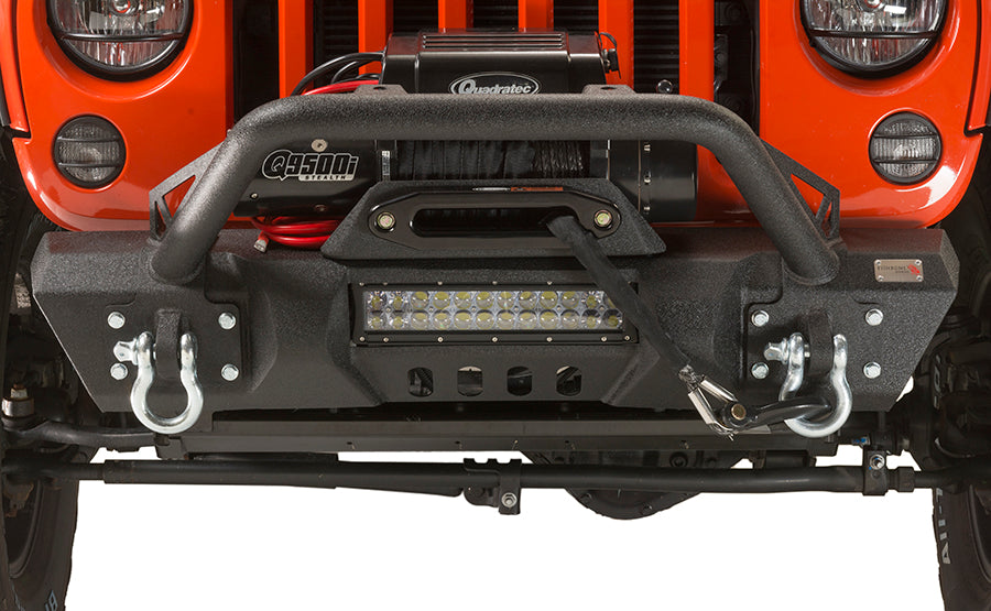 Jeep JK Front Stubby Winch Bumper W/Tube Guard 07-18 Wranger JK Black Texured Powercoated Fishbone Offroad