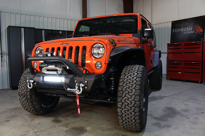 Jeep JK Front Stubby Winch Bumper W/Tube Guard 07-18 Wranger JK Black Texured Powercoated Fishbone Offroad-1