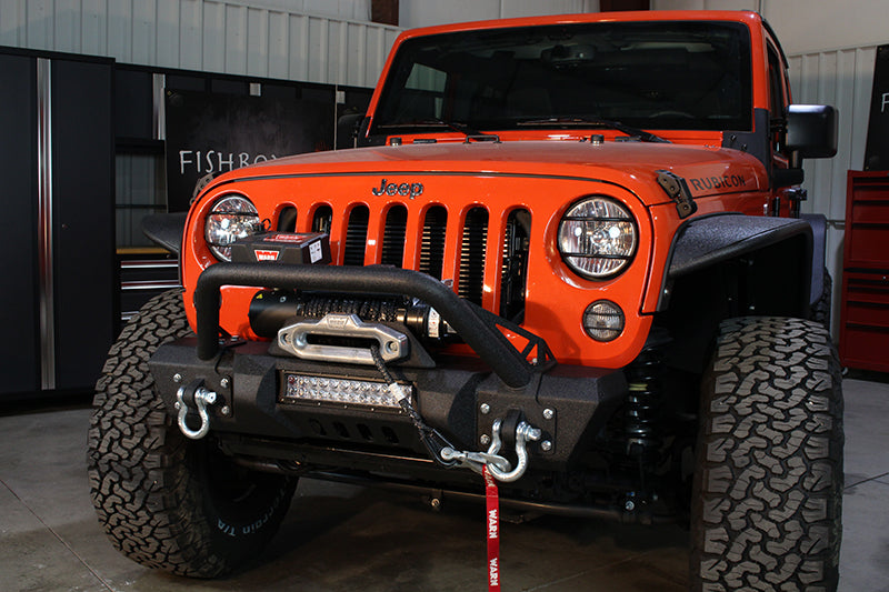 Jeep JK Front Stubby Winch Bumper W/Tube Guard 07-18 Wranger JK Black Texured Powercoated Fishbone Offroad-2