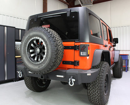 Jeep JK Rear Bumper W/LED's 07-18 Wrangler JK Rubicon and Unlimited Steel Black Textured Powdercoat Fishbone Offroad-1