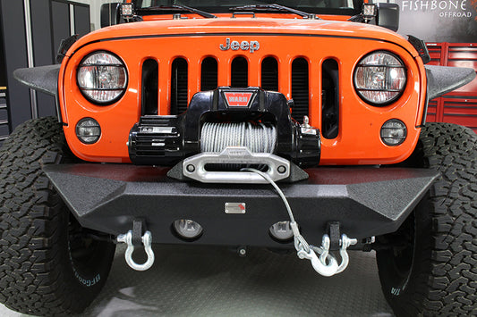 Jeep JK Front Bumper 07-18 Wrangler JK Rubicon and Unlimited Steel Black Textured Powdercoat Manowar Series Fishbone Offroad