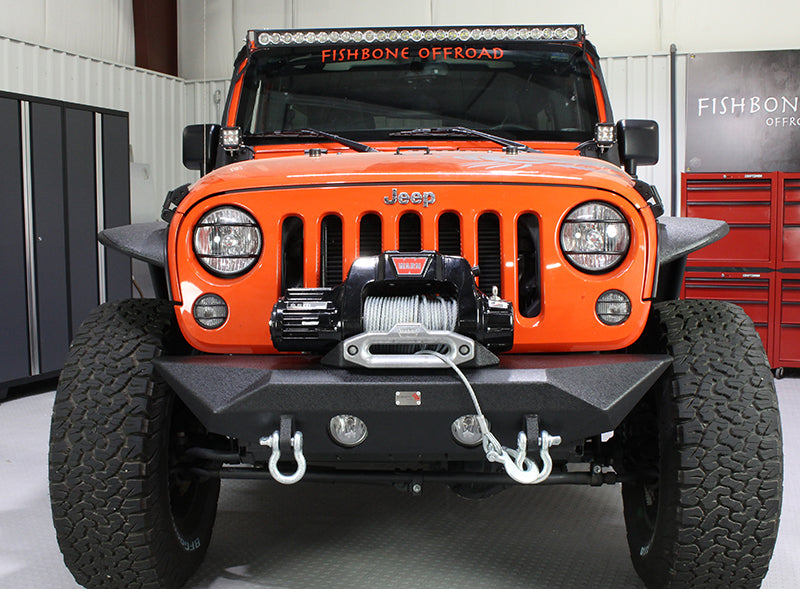 Jeep JK Front Bumper 07-18 Wrangler JK Rubicon and Unlimited Steel Black Textured Powdercoat Manowar Series Fishbone Offroad-1