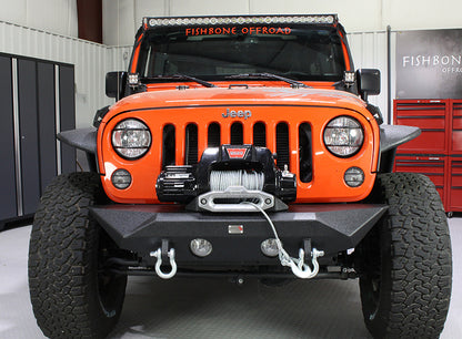Jeep JK Front Bumper 07-18 Wrangler JK Rubicon and Unlimited Steel Black Textured Powdercoat Manowar Series Fishbone Offroad-1