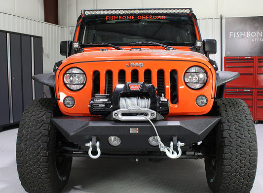 Jeep JK Front Bumper 07-18 Wrangler JK Rubicon and Unlimited Steel Black Textured Powdercoat Manowar Series Fishbone Offroad-1