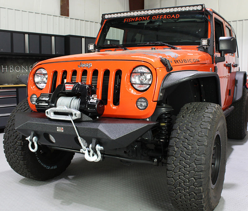 Jeep JK Front Bumper 07-18 Wrangler JK Rubicon and Unlimited Steel Black Textured Powdercoat Manowar Series Fishbone Offroad-2