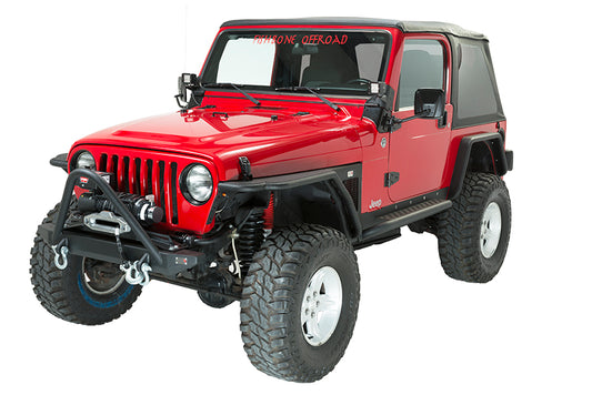Jeep TJ Front Bumper W/Stinger 97-06 Wrangler TJ Rubicon and Unlimited Steel Black Textured Powdercoat Piranha Series Fishbone Offroad-1