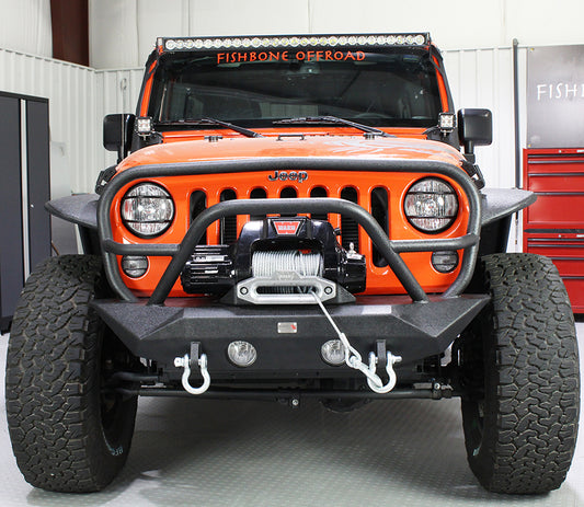 Jeep JK Front Winch Bumper W/Grille Guard 07-18 Wrangler JK Manowar Series Fishbone Offroad