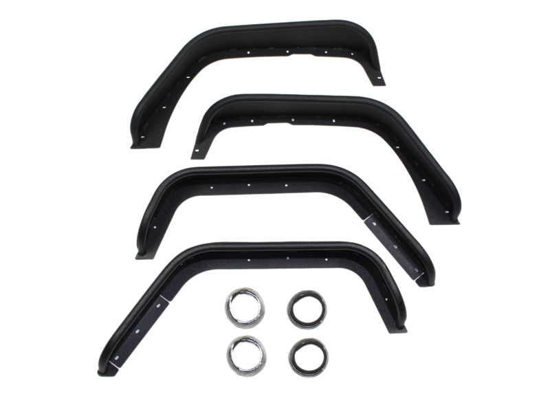 Jeep JK Tube Fenders 07-18 Wrangler JK Front/Rear Set Of 4 Steel Black Textured Powdercoat Fishbone Offroad-5