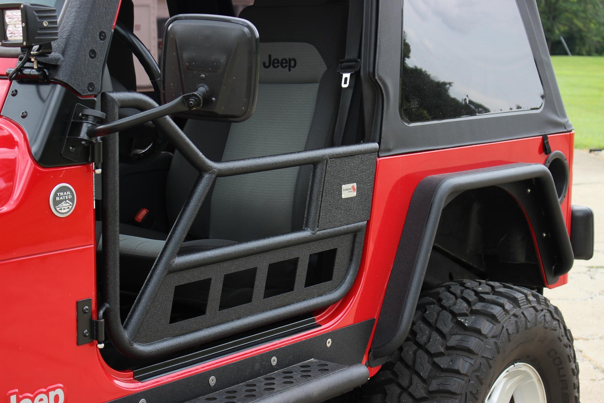 Jeep TJ Front Tube Doors 97-06 Wrangler TJ Black Textured Powdercoat Steel Fishbone Offroad-4