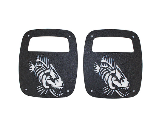 Jeep Wrangler CJ YJ TJ Tail Light Covers Black Textured Powdercoat Fishbone Offroad-2