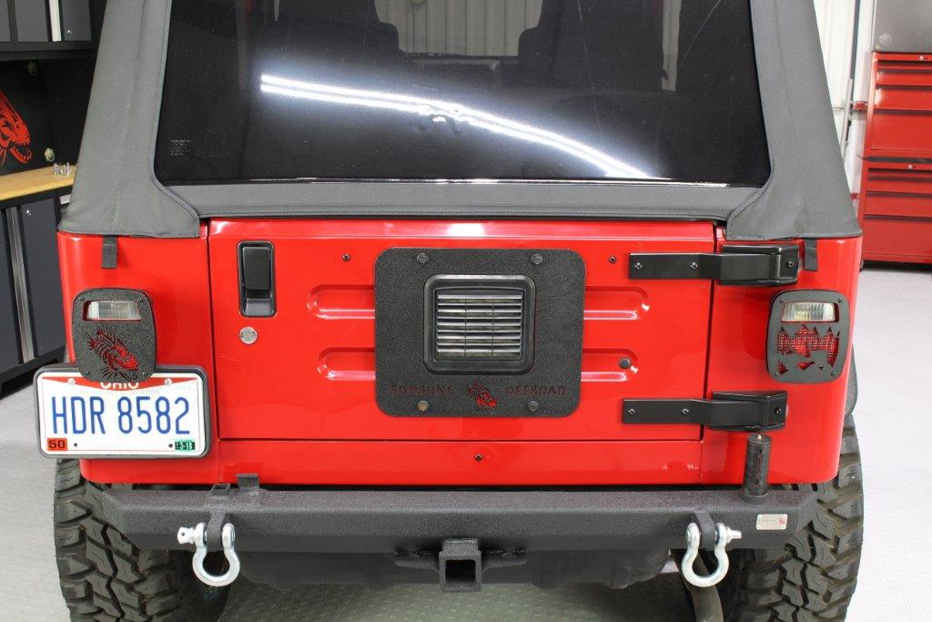 Fishbone Offroad Jeep TJ Tailgate Plate 97-06 Wrangler TJ Black Textured Powercoat Aluminum BackSide Series Fishbone Offroad