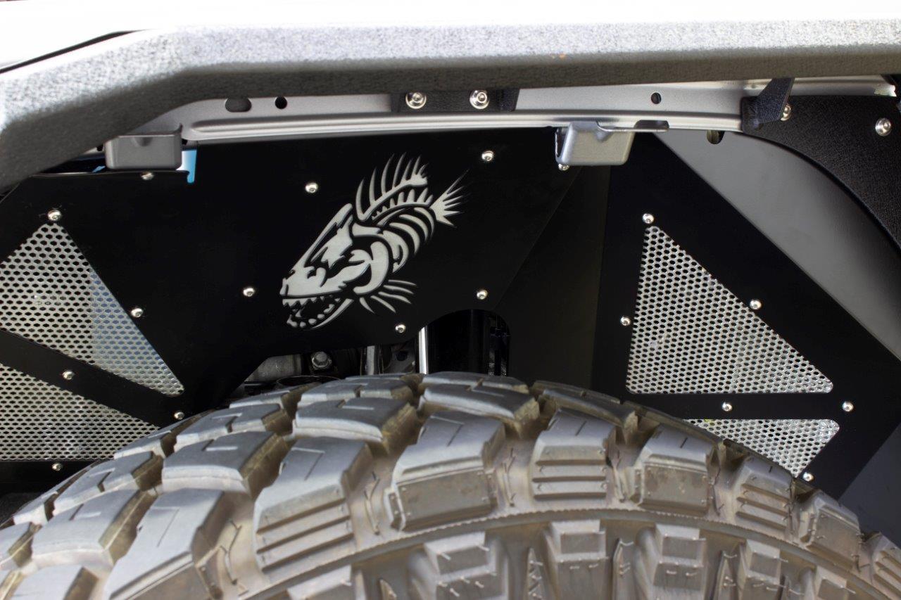 Jeep JL Inner Fenders For 18-Current Wrangler JL, 2020-Current JT Gladiator Front Pair Aluminum Black Powdercoat Fishbone Offroad-5