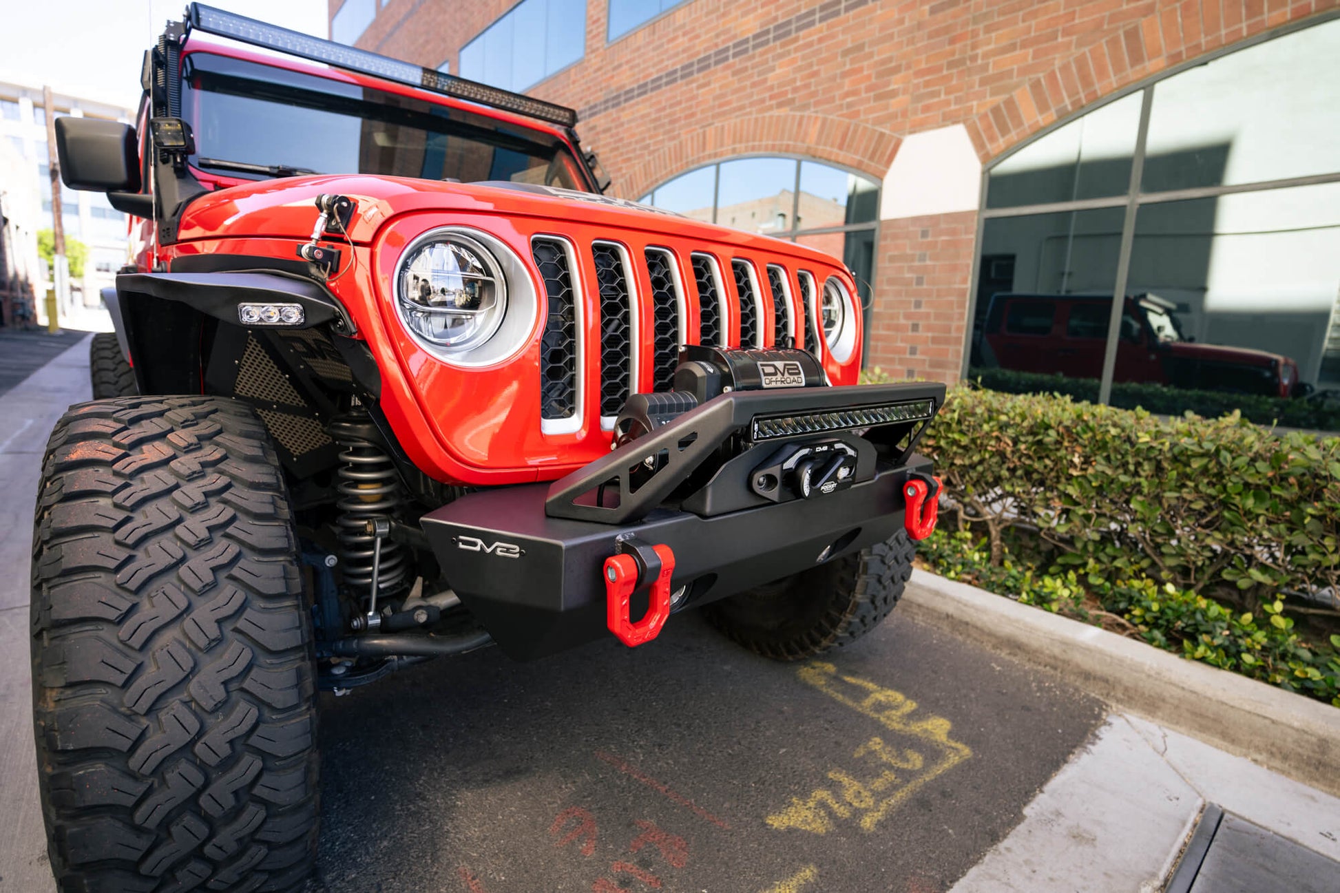 2007 2025 Jeep GladiatorJT Wrangler JK JKU JL JLU Stubby Front Bumper With Plated Bull Bar DV8 Offroad-14