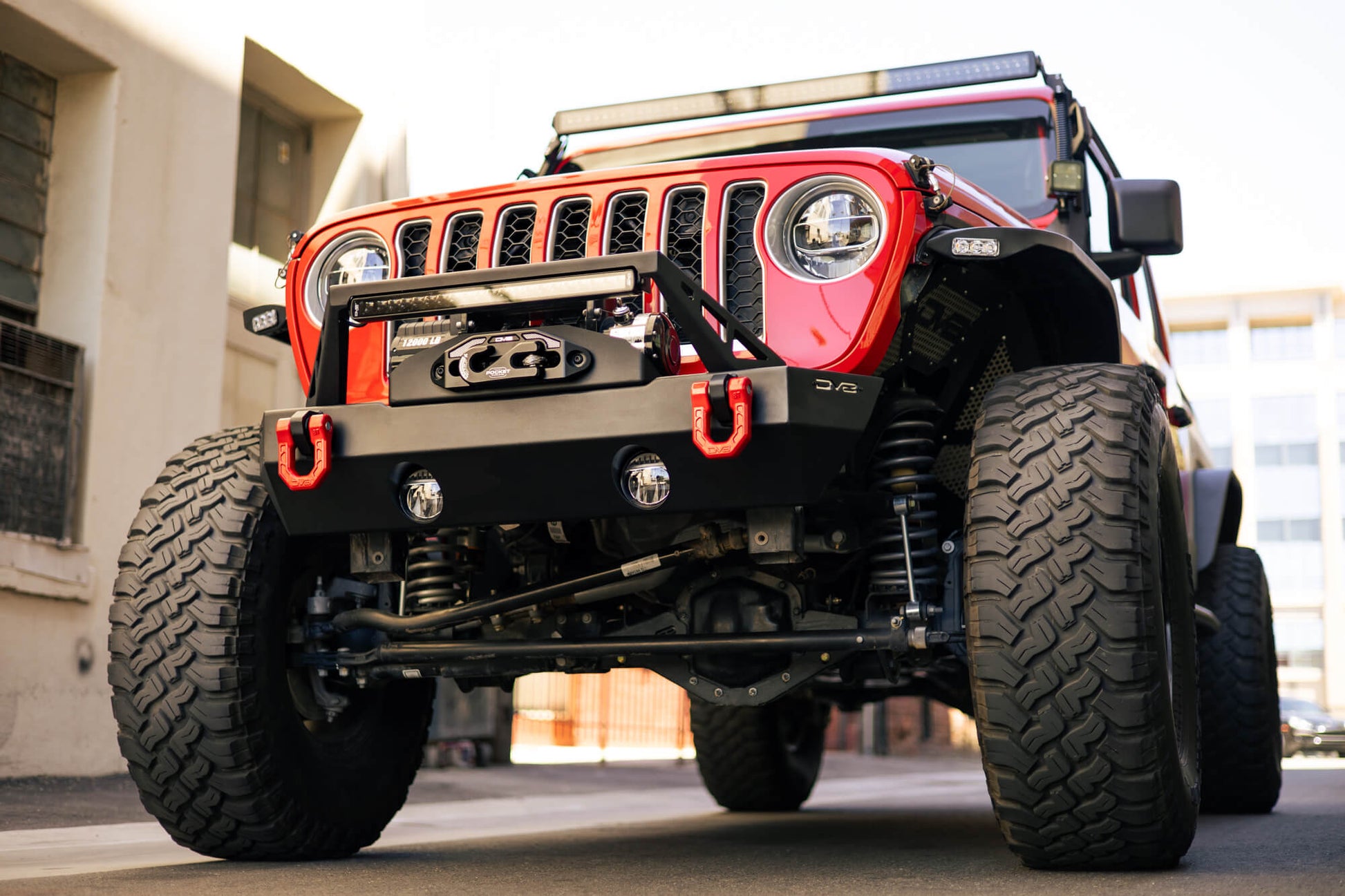 2007 2025 Jeep GladiatorJT Wrangler JK JKU JL JLU Stubby Front Bumper With Plated Bull Bar DV8 Offroad-15